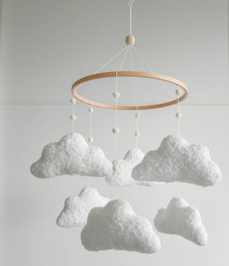 - ☁️ Handmade Cloud Baby Mobile – Neutral Boucle Nursery Crib Mobile Baby Stork Baby Mobile
