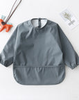 Charcoal - Solid Colour Baby Feeding Smock – Waterproof Easy-Clean Long Sleeve Bib | Baby Stork Baby Stork Bibs