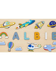 - Personalised Wooden Baby Name Puzzle - Up In The Sky | Rockets, Planes, Planets Baby Stork Puzzles