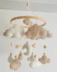 ☁️ Bouclé Cloud & Moon Baby Mobile – Soft Neutral Nursery Décor with Stars