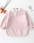 Light Pink - Solid Colour Baby Feeding Smock – Waterproof Easy-Clean Long Sleeve Bib | Baby Stork Baby Stork Bibs