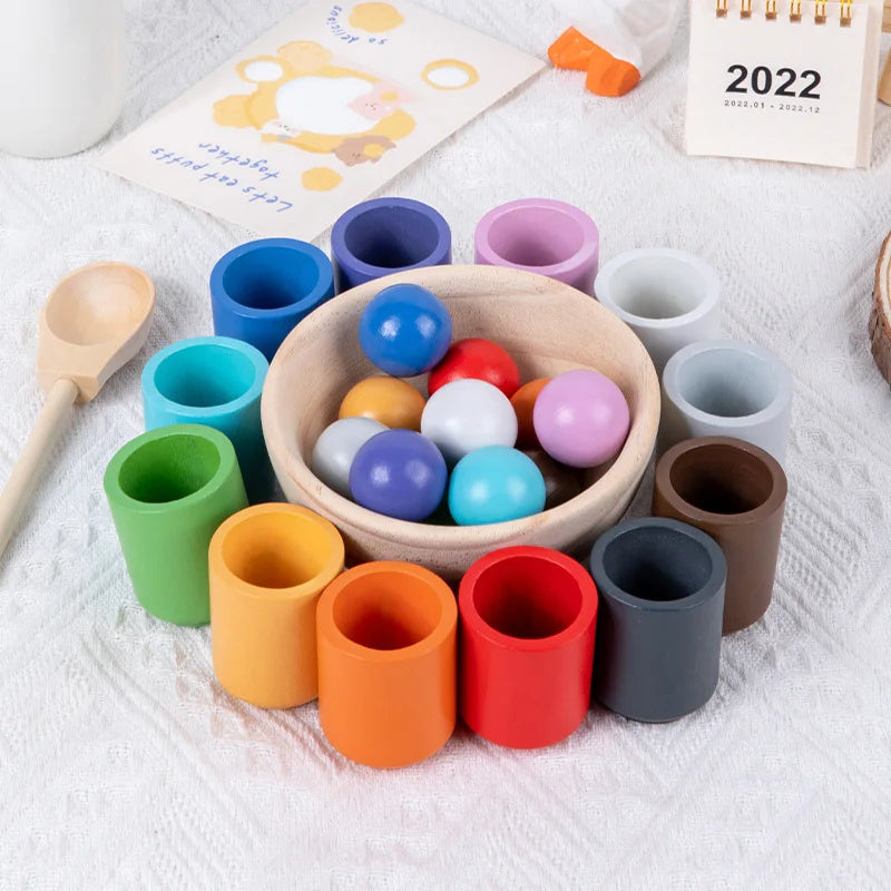 - Montessori Wooden Balls in Cups Sorter - Rainbow Colour Sorting Game Baby Stork Baby & Kids > Toys