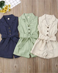 Button Detail Toddler & Kids Belted Playsuit