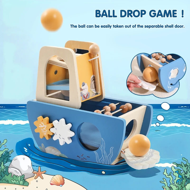 - 5-in-1 Multi-Activity Wooden Boat Busy Cube | Montessori-Inspired Educational Toy Baby Stork