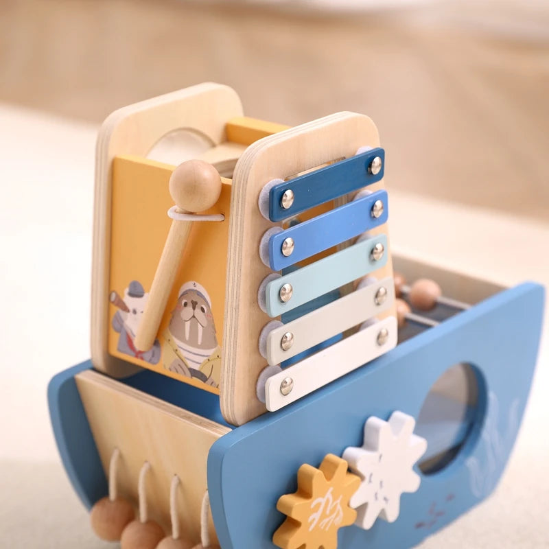 - 5-in-1 Multi-Activity Wooden Boat Busy Cube | Montessori-Inspired Educational Toy Baby Stork