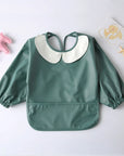 Green - Full Sleeve Feeding Smock Bib with Adorable Thrilled Collar - Solid Colour Baby Stork Bibs