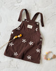 - Chocolate Corduroy Overall Dress – Embroidered Daisy Pinafore Baby Stork