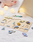 - Personalised Wooden Baby Name Puzzle - Up In The Sky | Rockets, Planes, Planets Baby Stork Puzzles
