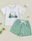 4Y - Green Golf Cart T-Shirt & Shorts Set Baby Stork