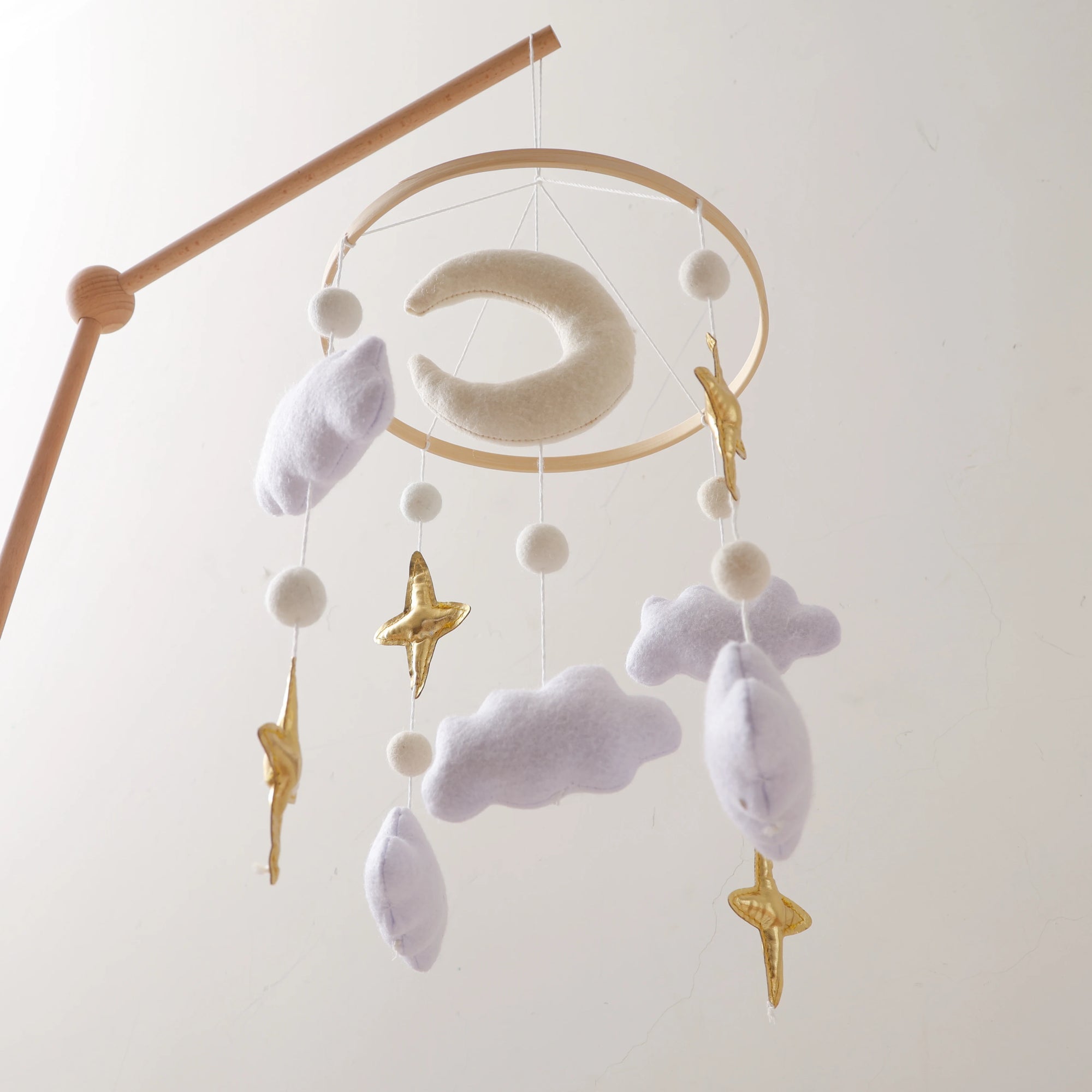 - Moon, Cloud & Gold Star Baby Mobile – Elegant Nursery Decor Baby Stork Baby Mobile