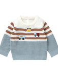 3T - Light Blue Vehicle Knit Sweater – Soft & Warm Striped Baby Jumper Baby Stork