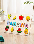 Fruit - Custom Name Puzzle with Fruit Friends – Personalised Learning Gift for Kids | Montessori Puzzle Toys Baby Stork Puzzles