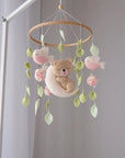 🌸 Boho Teddy Bear Baby Mobile – Girl's Nursery Decor with Birds, Flowers & Leaves