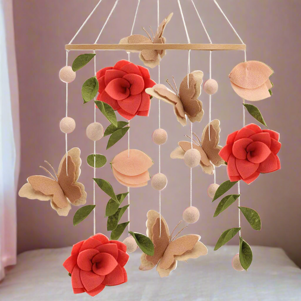 - 🌸 Floral Butterfly Baby Mobile – Handcrafted Flower & Butterfly Nursery Decor Baby Stork Baby Mobile