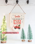 - Personalised Name "Santa Stop Here" Christmas Banner Sign Baby Stork Christmas Decor