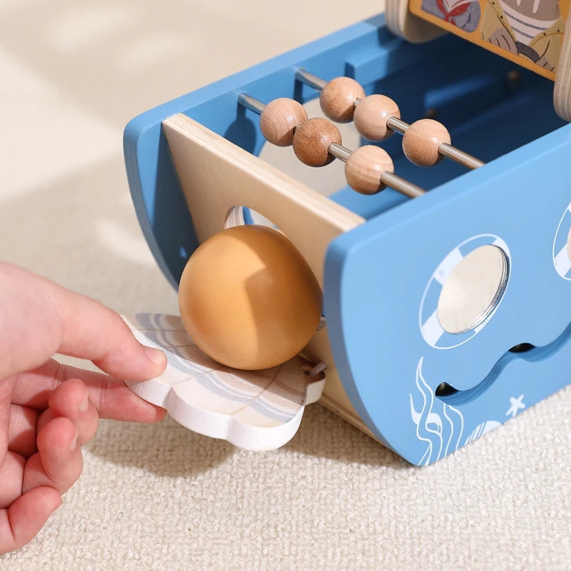- 5-in-1 Multi-Activity Wooden Boat Busy Cube | Montessori-Inspired Educational Toy Baby Stork