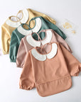 - Full Sleeve Feeding Smock Bib with Adorable Thrilled Collar - Solid Colour Baby Stork Bibs