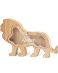 Lion - Personalised Name Wooden Piggy Bank - Custom Animal & Dinosaur Designs | 6 Unique Styles Baby Stork Piggy Banks