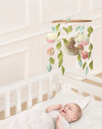 🌸 Boho Teddy Bear Baby Mobile – Girl's Nursery Decor with Birds, Flowers & Leaves
