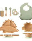- Eco-Friendly Dinosaur Bamboo Baby Feeding Set - 7pcs | Non-Slip Suction Cups & Teether Baby Stork Nursing & Feeding