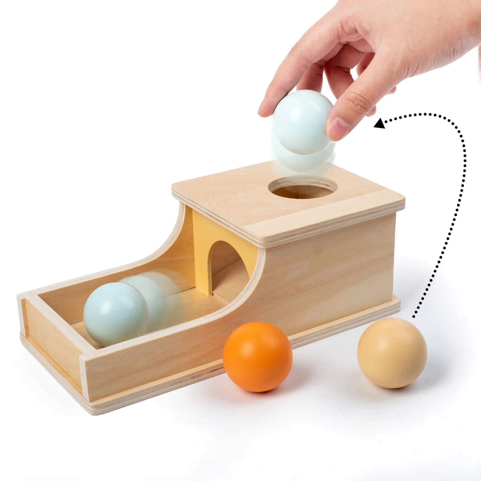 Wooden Montessori Sensory Toys - Object Permanence Box with 3 Pastel Colour Balls