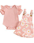 Pink - Daisy Delight Suspender Shorts Set Baby Stork