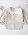 Stone - Full Sleeve Feeding Smock Bib with Adorable Thrilled Collar - Solid Colour Baby Stork Bibs