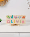 - Personalised Dinosaur Name Puzzle – Wooden Montessori Toddler Toy, Custom Nursery Gift Baby Stork Puzzles