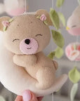 🌸 Boho Teddy Bear Baby Mobile – Girl's Nursery Decor with Birds, Flowers & Leaves