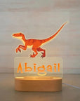 Warm White Velociraptor - Personalised LED Night Light Custom Baby Kids Name Cartoon Dinosaur Acrylic Lamp Baby Stork Night Light