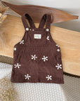2-3Y - Chocolate Corduroy Overall Dress – Embroidered Daisy Pinafore Baby Stork