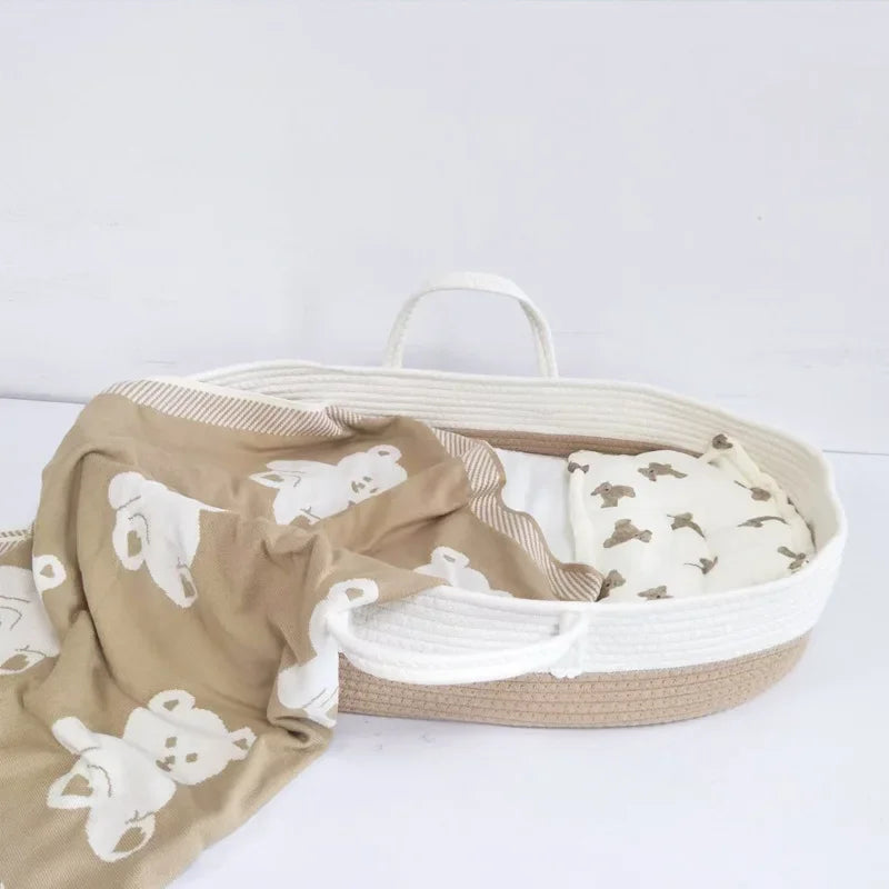 Boho Cotton Rope Moses Portable Change Basket + Mattress