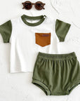 - Green Ribbed Pocket Set – 2 Piece Baby Outfit Baby Stork