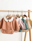 - Full Sleeve Feeding Smock Bib with Adorable Thrilled Collar - Solid Colour Baby Stork Bibs
