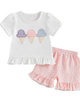 Pink - Ice Cream Appliqué Shorts Set Baby Stork