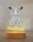 Rhino Warm Light - Personalised Zoo Friends Night Light Custom Name LED Lamp for Kids Baby Stork Night Light