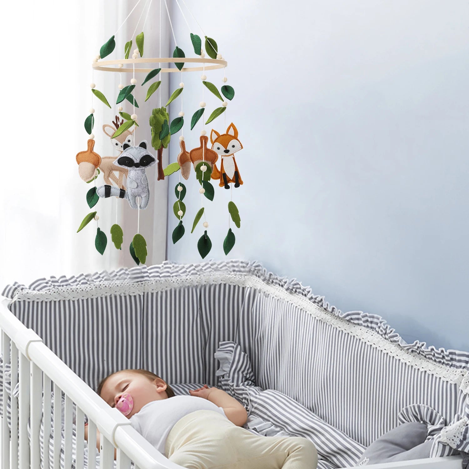- Woodland Felt Baby Nursery Mobile - Forest Animals Crib Cot Mobile Baby Stork Baby Mobile