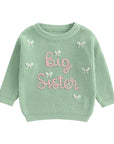Green - Big Sister Embroidered Knit Sweater Baby Stork