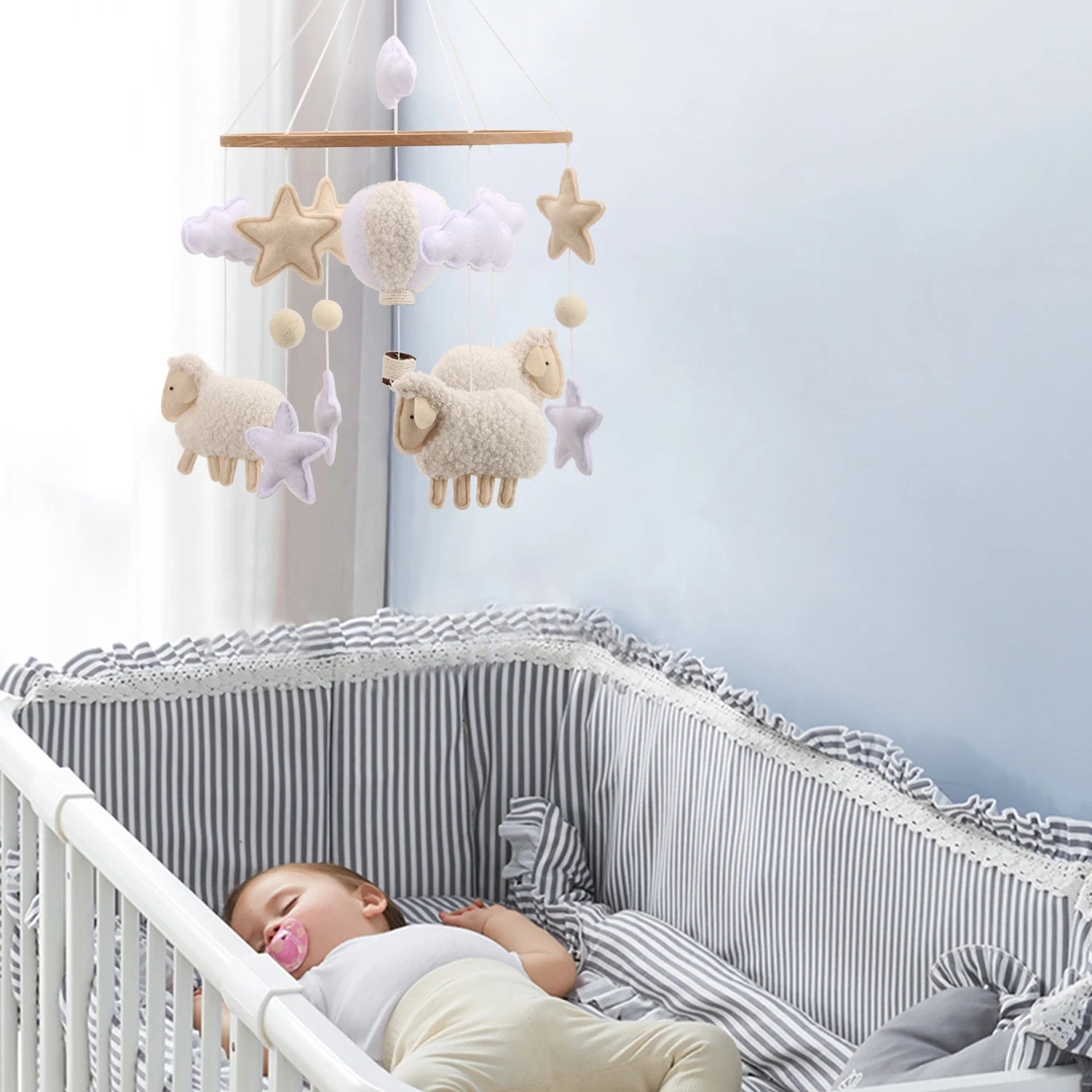 - 🐑 Sheep Baby Mobile – Neutral Farm-Themed Nursery Crib Decor Baby Stork Baby Mobile