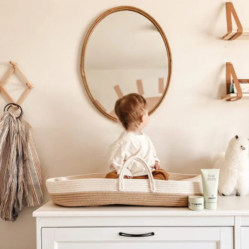 Boho Cotton Rope Moses Portable Change Basket + Mattress