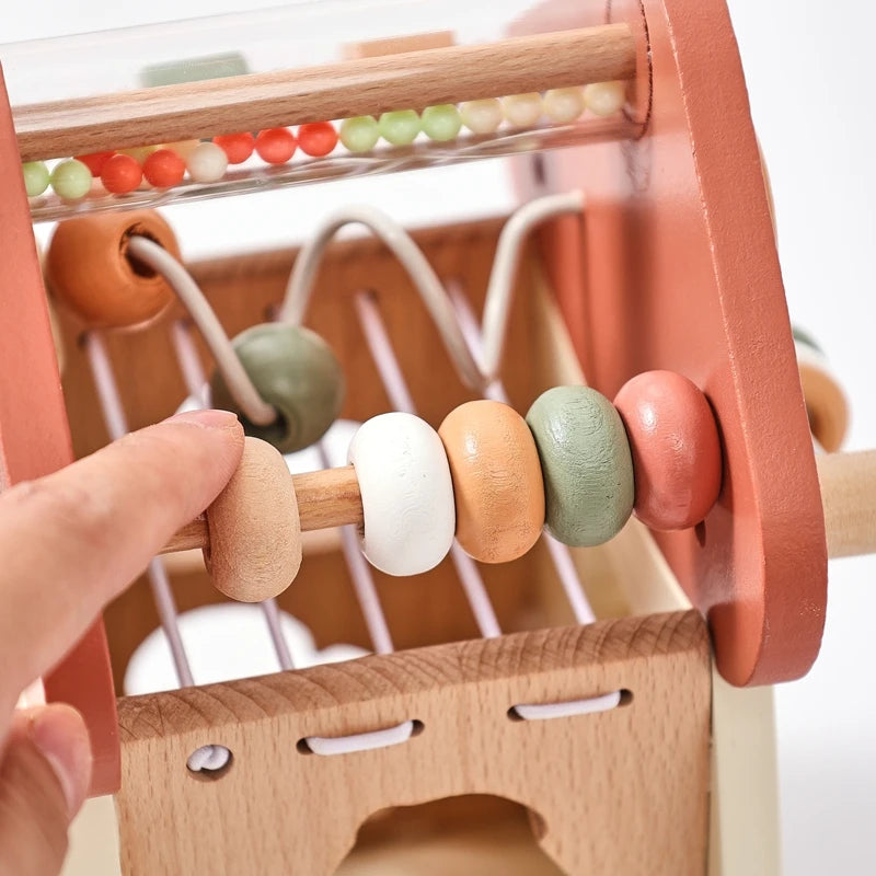 Wooden Mushroom House | Montessori 5-in-1 Busy Cube Activity Toy