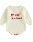 White - My First Christmas Embroidered Knit Romper Baby Stork