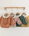 - Full Sleeve Feeding Smock Bib with Adorable Thrilled Collar - Solid Colour Baby Stork Bibs