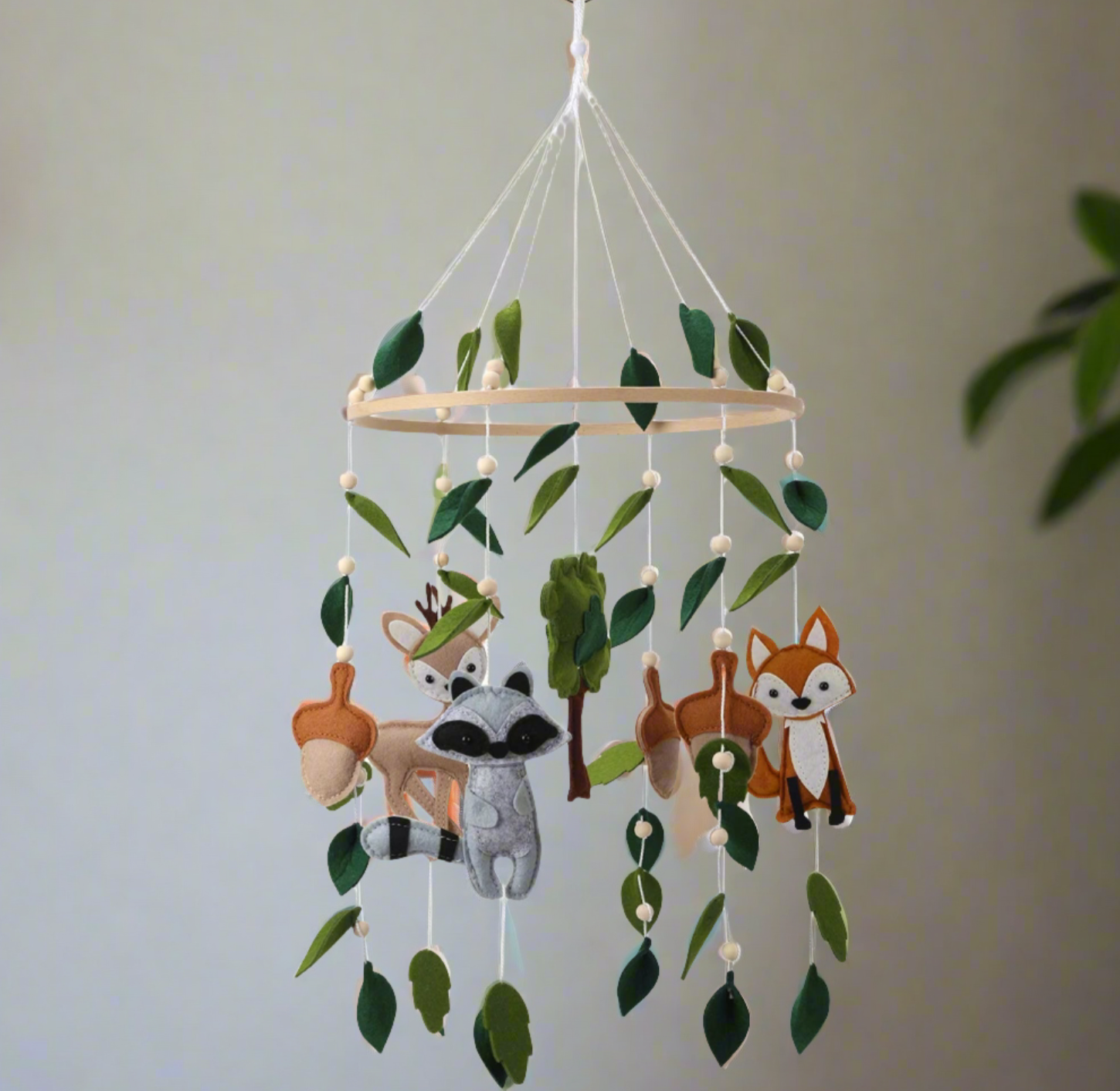 - Woodland Felt Baby Nursery Mobile - Forest Animals Crib Cot Mobile Baby Stork Baby Mobile
