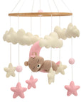 🌙 Teddy Bear Moon Baby Mobile – Pink Stars and Clouds Crib Mobile