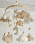 ☁️ Bouclé Cloud & Moon Baby Mobile – Soft Neutral Nursery Décor with Stars