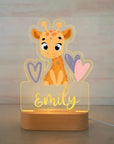 Giraffe with hearts Warm Light - Personalised Zoo Friends Night Light Custom Name LED Lamp for Kids Baby Stork Night Light