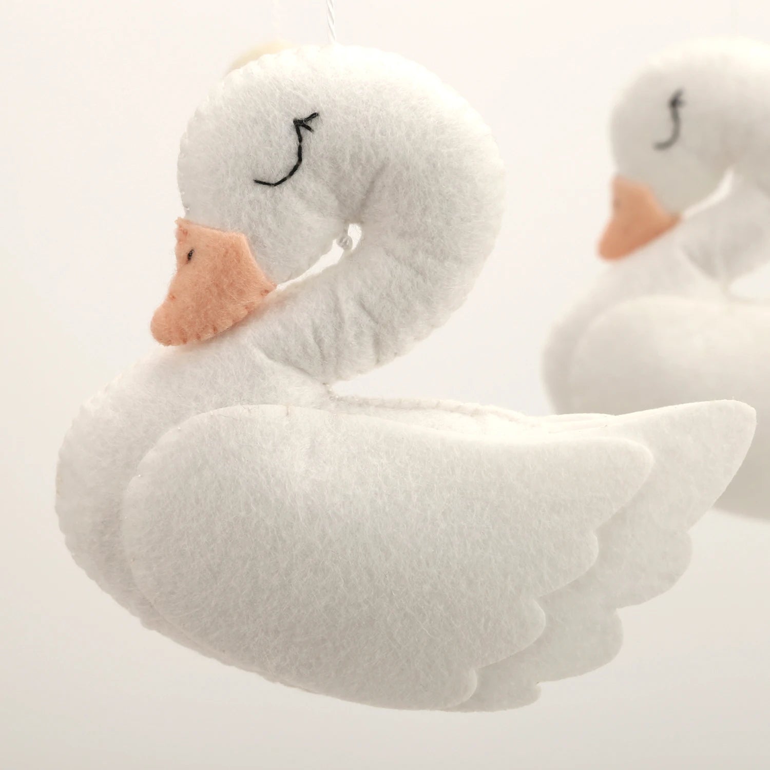 - 🦢 Swan Baby Mobile – White Felt Nursery Mobile with Clouds and Blush Accents Baby Stork Baby Mobile