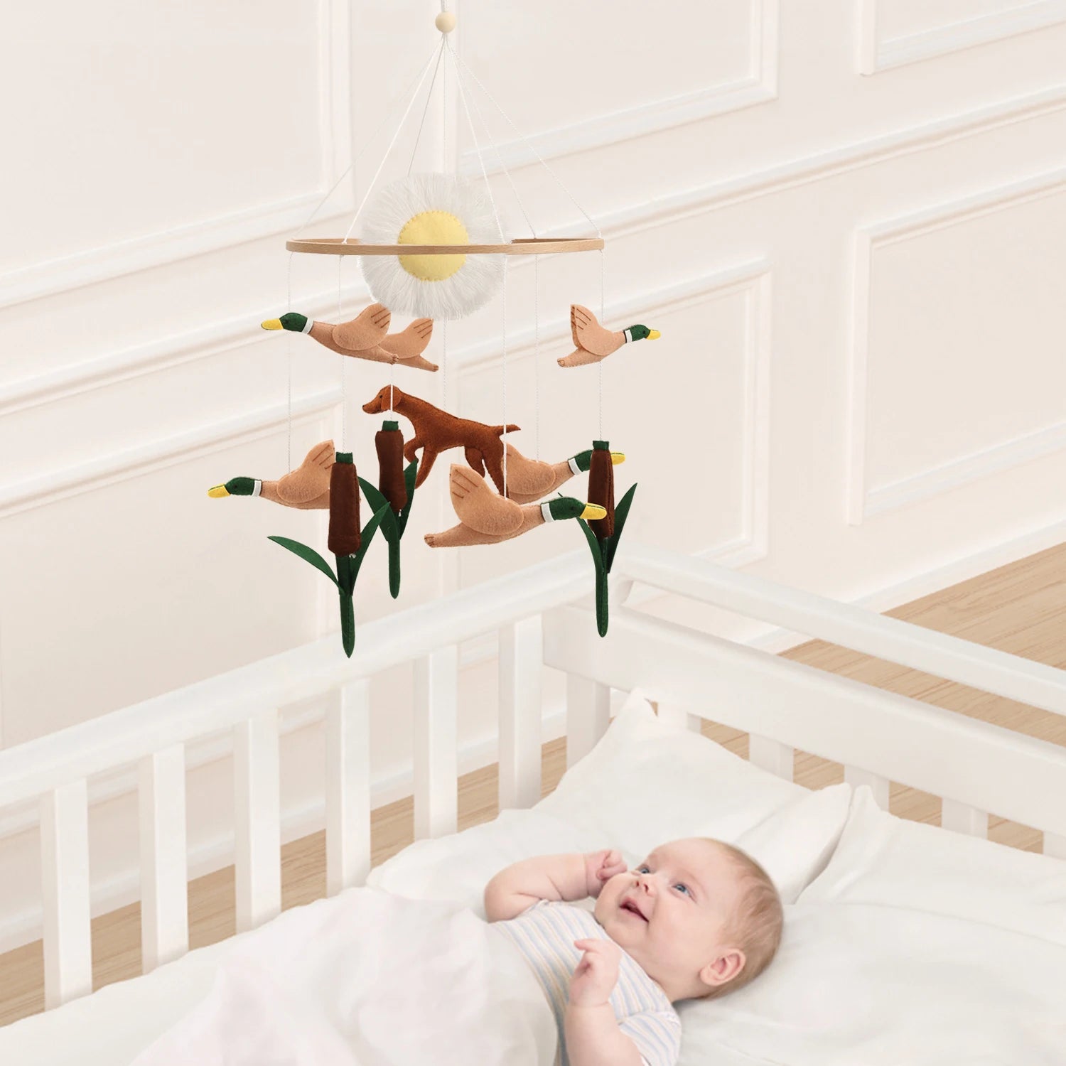 - Duck Pond Adventure Baby Mobile – Felt Mallard & Dog Nursery Cot Mobile Baby Stork Baby Mobile