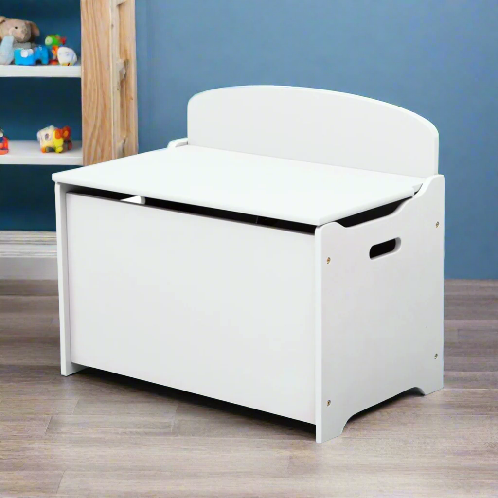 Children Deluxe Toy Box | Wooden Kids Storage Chest in White